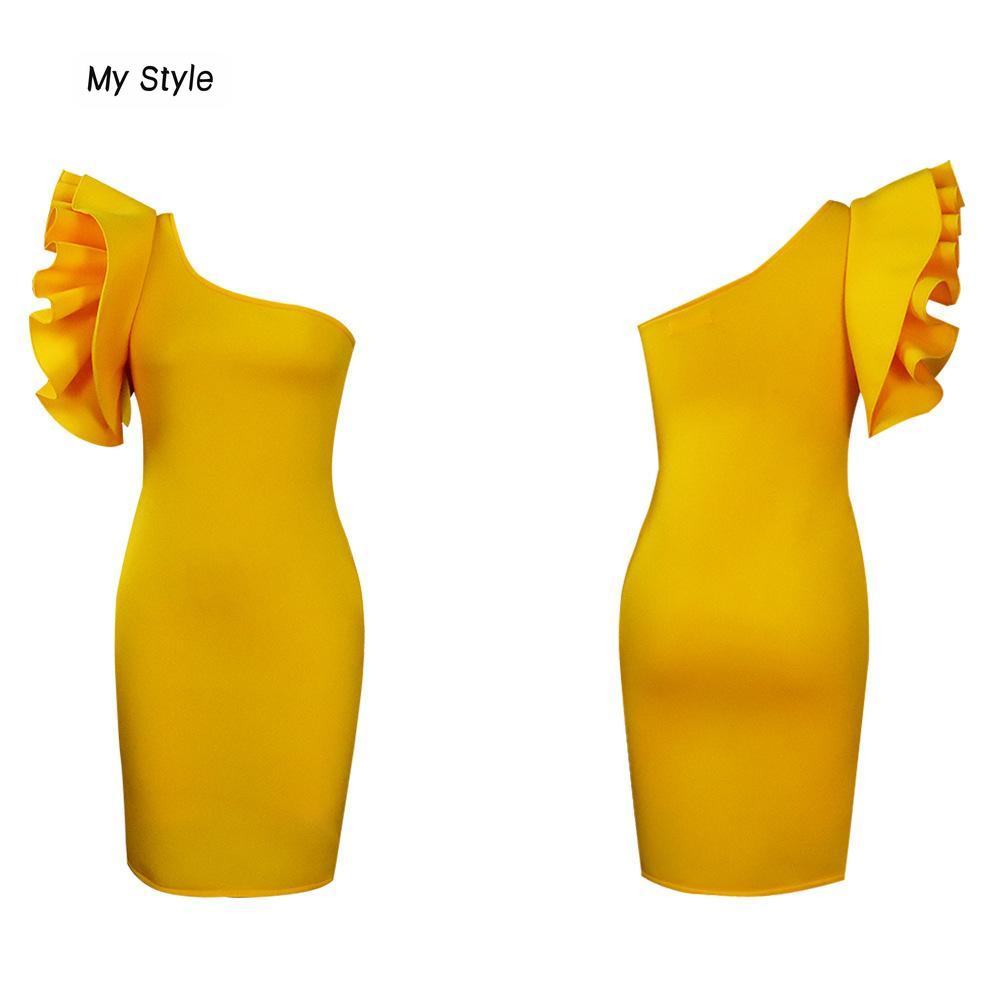 

Женское летнее модное однотонное платье с рюшами и рукавами большого размера, женское элегантное цельное платье на одно плечо