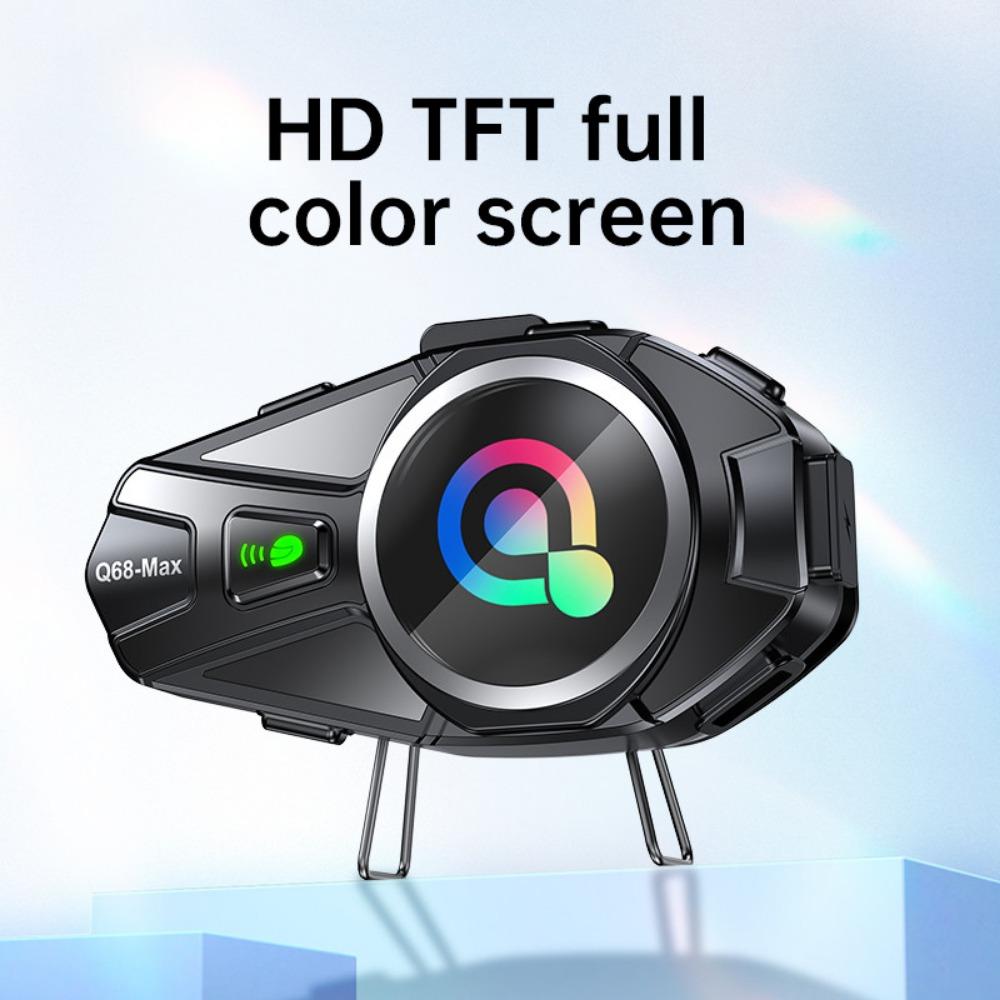 Q68-Max Helmet Bluetooth Headset with IP56 Waterproof, TFT Display, 16H Battery Life, 500m Intercom for Motorcycle Riders