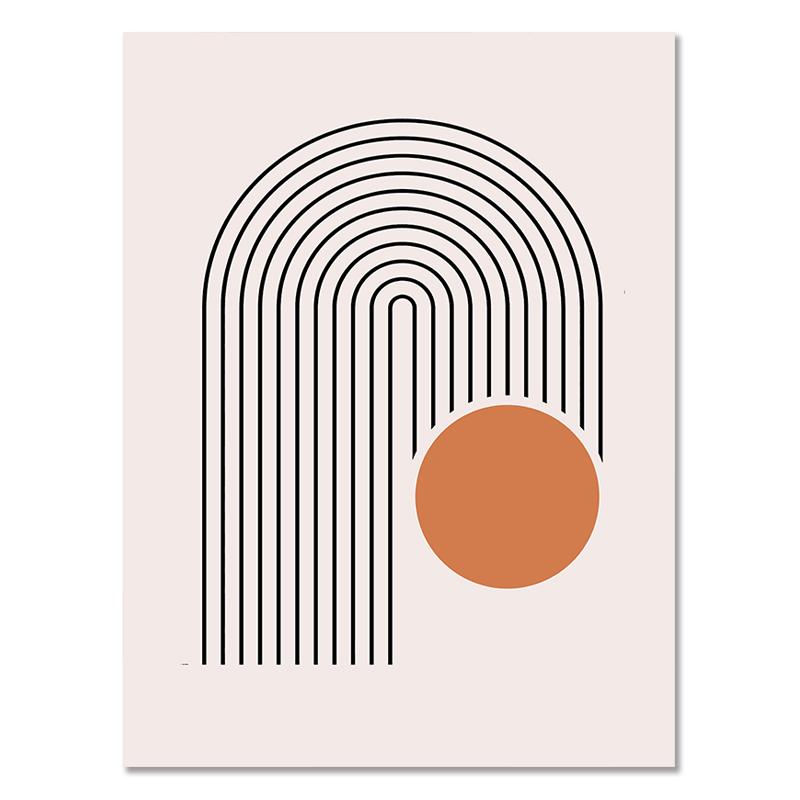 Abstract Vintage Poster Sun and Moon Canvas Painting Rainbows Modern Art Print Geometric Line Wall Picture for Living Room Decor