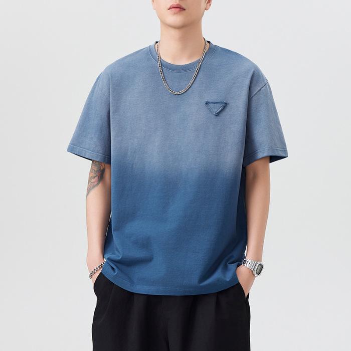 Summer Heavy 300g Gradient Wash Cotton Sleeve T-shirt Men's National Japanese Casual