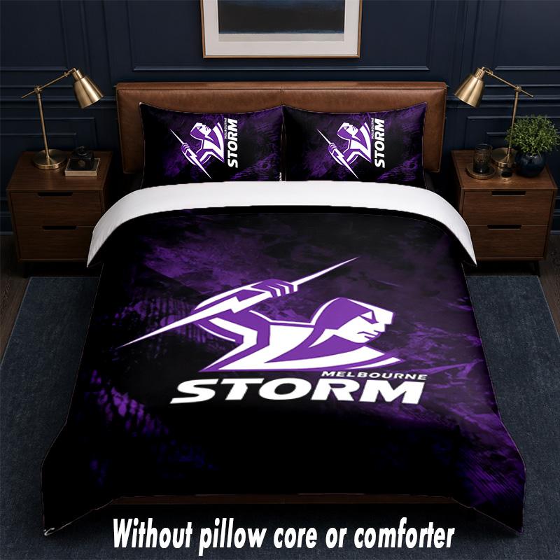 Melbourne Storm Design Bed Bedding Set 1 Duvet Cover + 2 Pillowcases Soft Breathable Household Bed Linens