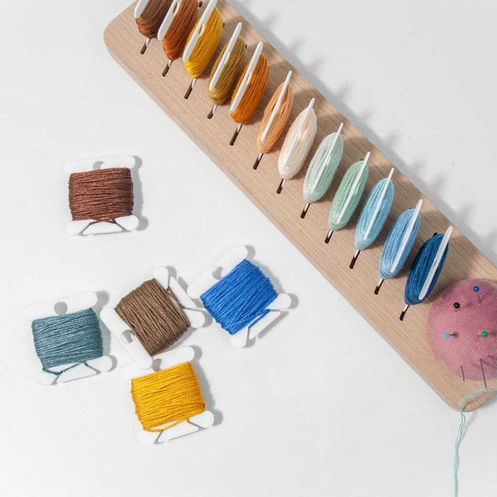 Wooden Thread Holder for Holding Plastic Thread Plates and Sewing Pins, 12 Slots Embroidery Thread Rack for Embroidery