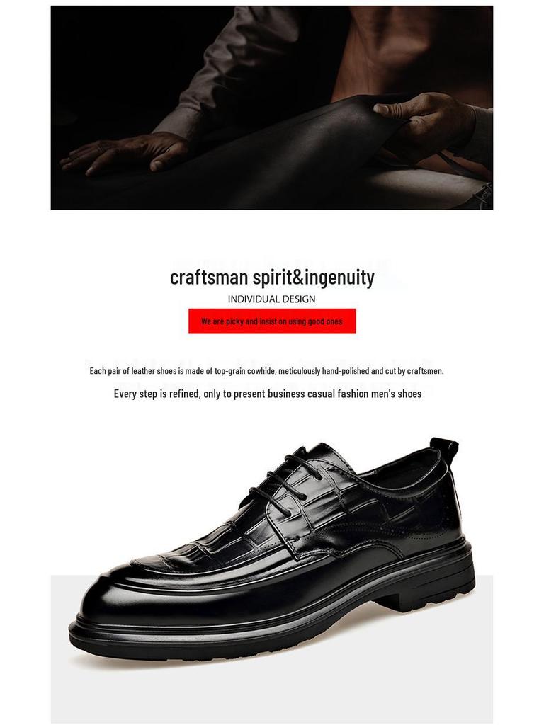 Men's Formal Genuine Leather Derby Shoes - Cowhide, Breathable, Casual, British Style, Wedding Groom Shoes