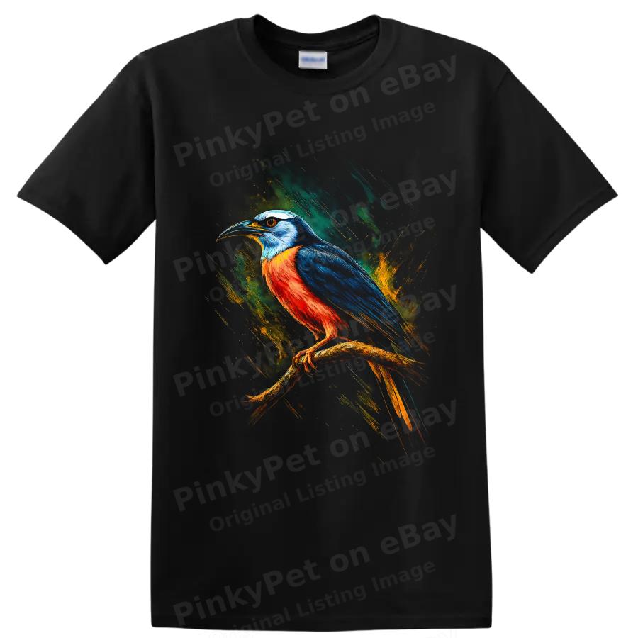 Colorful Tropical Bird T Shirt Modern Paint Splash Wildlife Art Graphic Bold Tee