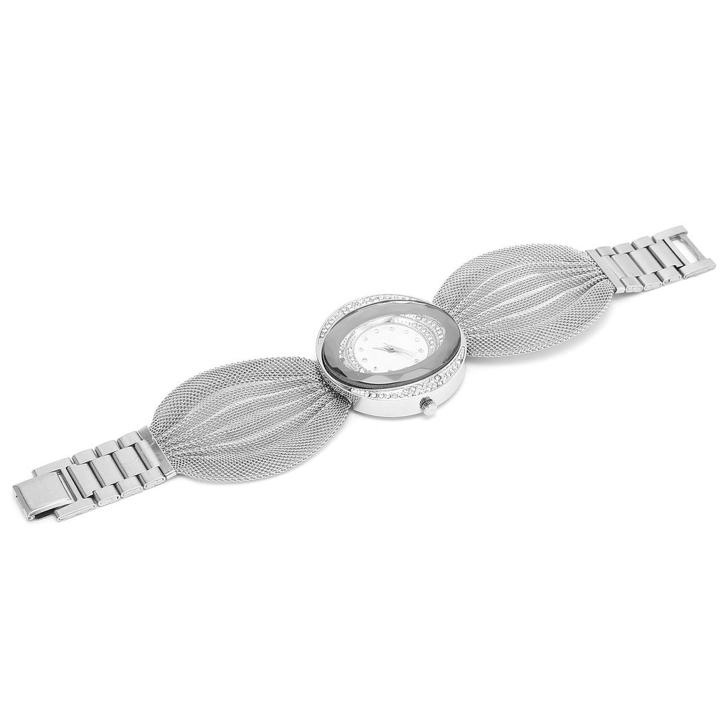 Fashionable Women Watch Wide Mesh Belt Quartz Shining Elegant Wrist Watch for FemaleSilver