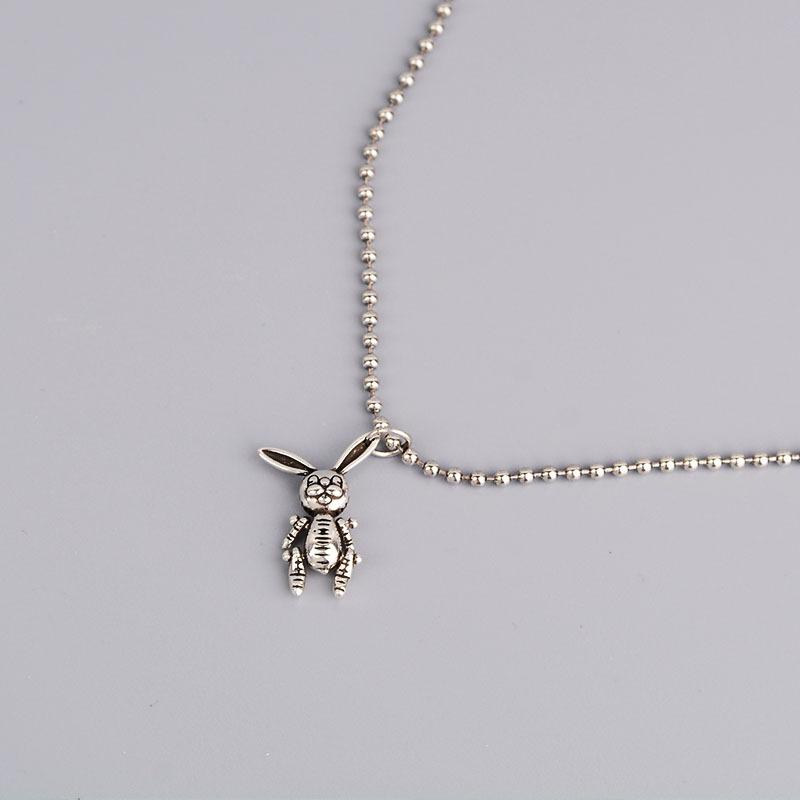 Hip Hop Vintage Rabbit Necklace Women'S Jewelry Niche Animal Pendant Round Bead Chain Accessories