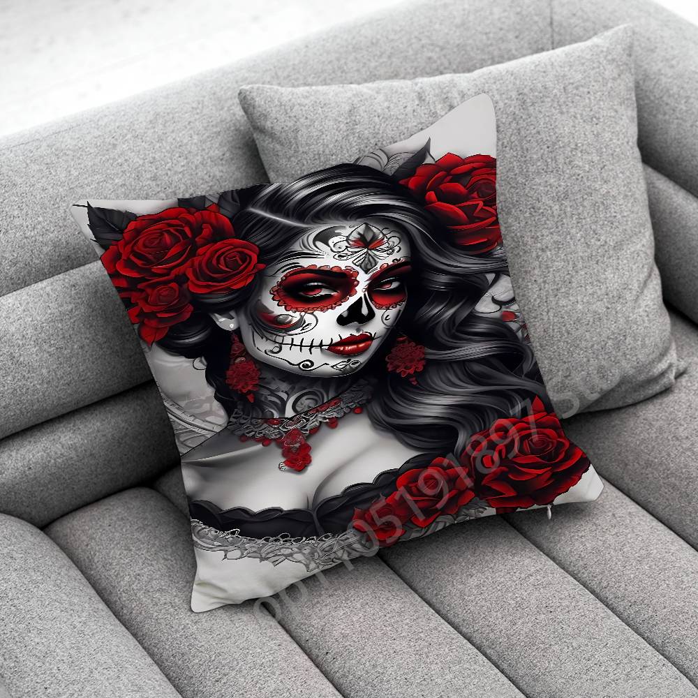 Mexico Skull Girl Catrina Rose Throw Pillow Case For 50x50cm 30x30cm 55x55cm 45x45cm 40x40cm Square Bed Pillowcase Cover
