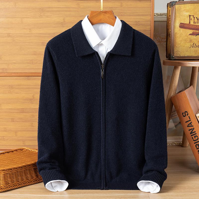 Men's Plus Size Trendy Turn-Down Collar Wool Cardigan Jacket – Casual Knitwear Fleece for Autumn/Winter