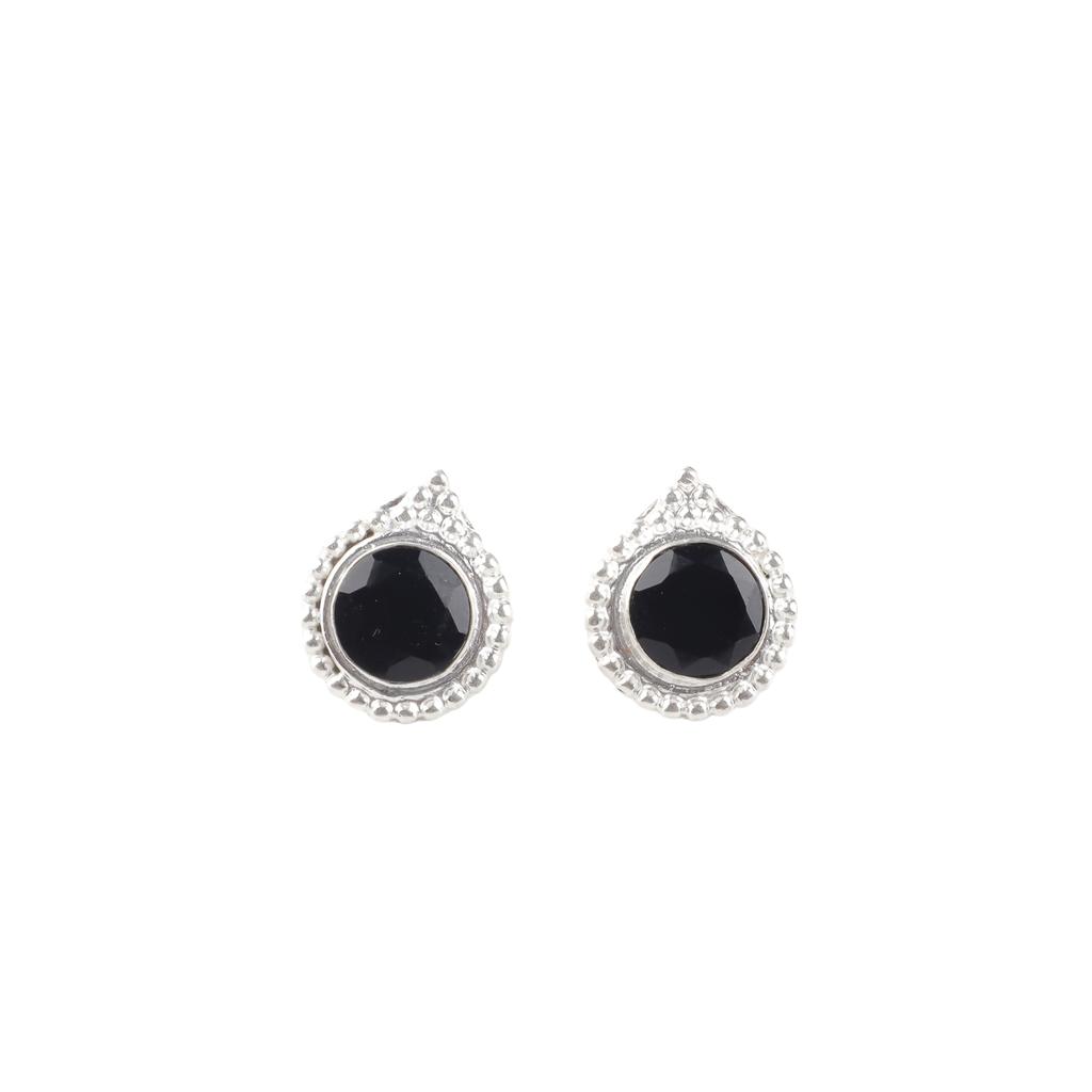 Black Onyx Gemstone 925 Sterling Silver Jewelry Handcrafted Stud Earrings 0.62" EE-125-22