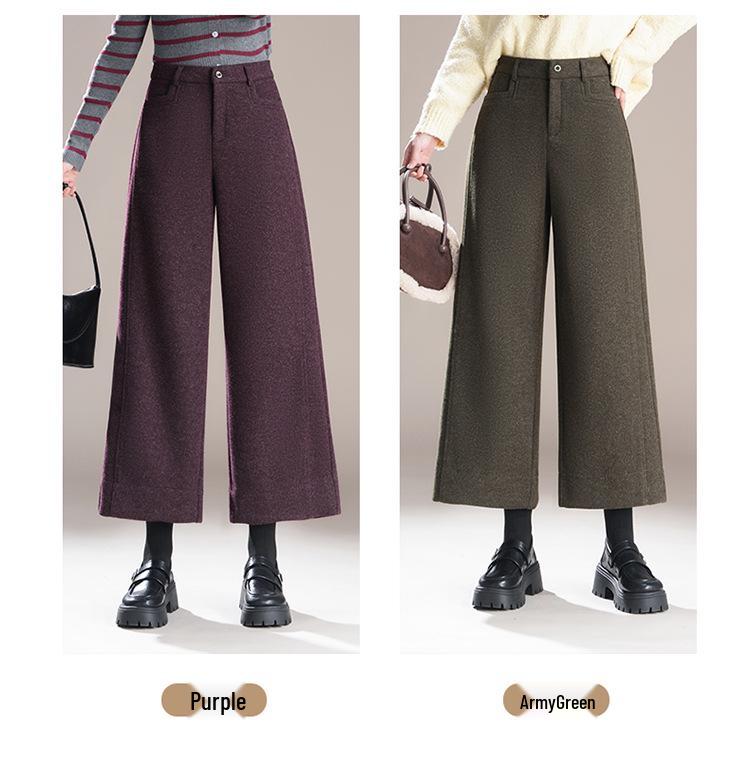 Women's High-Waisted Wool Wide-Leg Pants - Warm, Versatile, Fashionable Straight-Leg, Cropped for Autumn/Winter 2025.