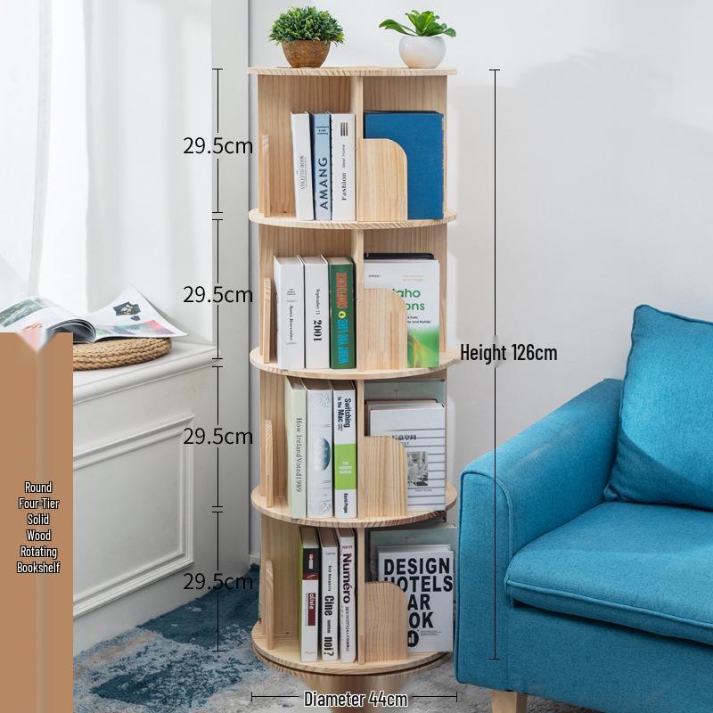 360° Rotating Children's Bookshelf: Floor-Standing, Desktop Pine Wood Storage Rack
