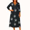 Women's Fashionable Printed Round Neck Seven Quarter Sleeve Button Loose Shirt Dress