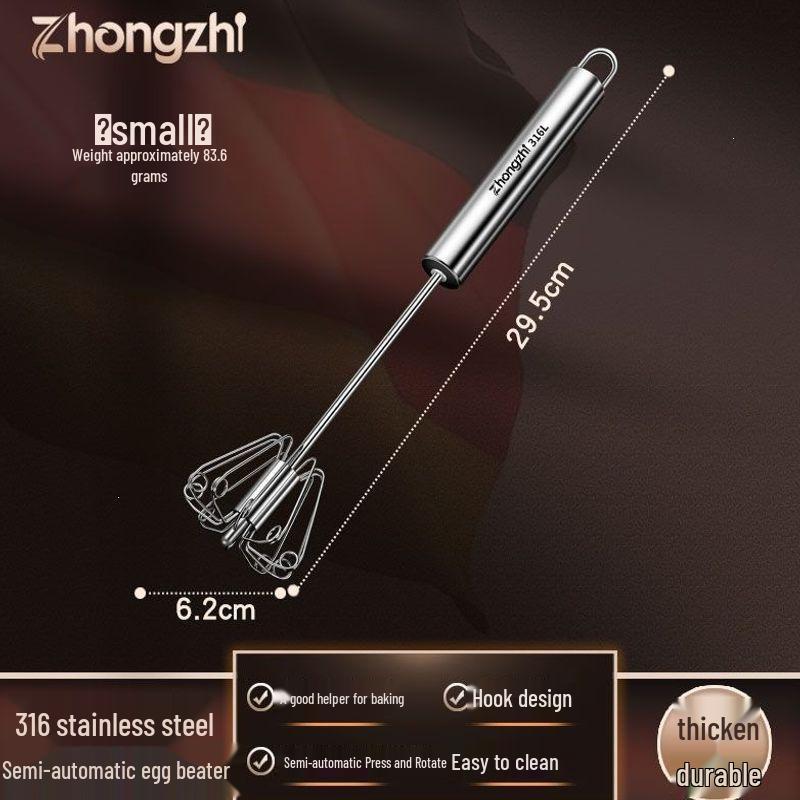 316 Stainless Steel Semi-Automatic Press-Type Egg Beater for Baking and Baby Food.