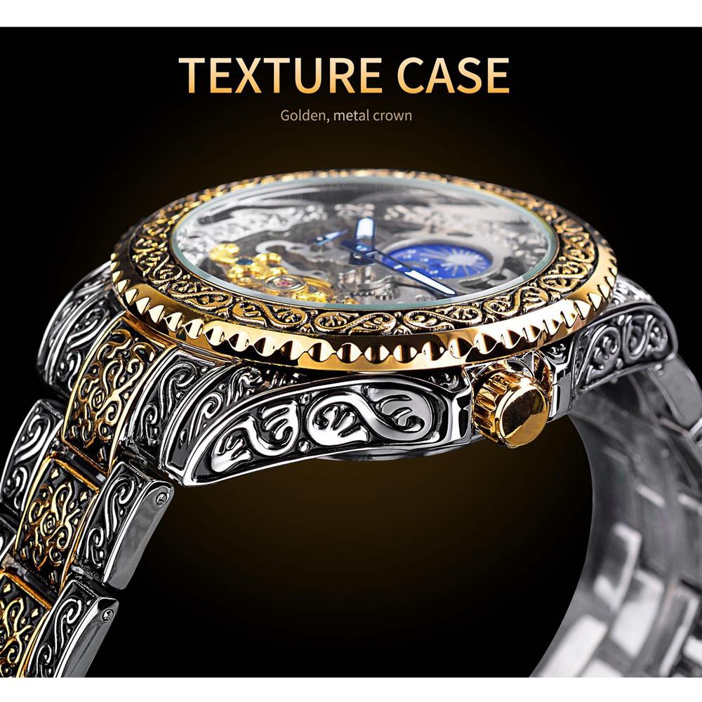 Transparente Modeuhren Leuchtendes Royal Design Gold Luxus Männer Mechanische Skelett-Armbanduhr Automatische Mechanische Armbanduhren