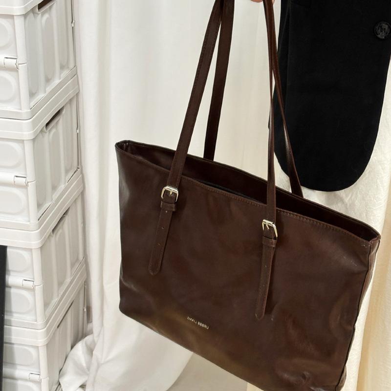 Premium Retro Large Capacity Commuter Tote Bag Oil Wax Leather Shopping Travel Underarm Portable Messenger Shoulder Bag