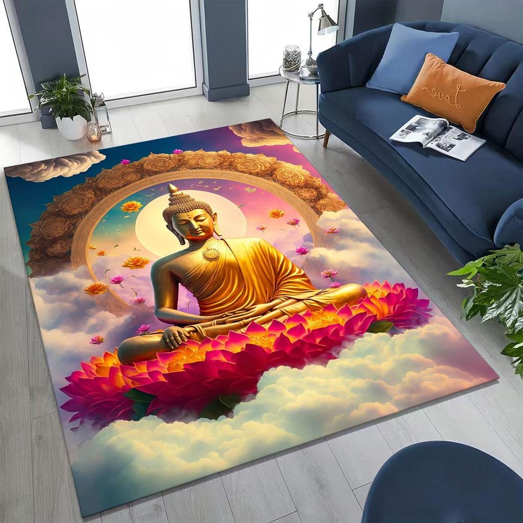 Věřící Slavnostní Buddha Šákjamuni Květinový Koberec do Ložnice Obývacího Pokoje Pohovka Domácí Rohožka Dekorace,Velká Dětská Hrací Protiskluzová Podložka na Podlahu Dárek