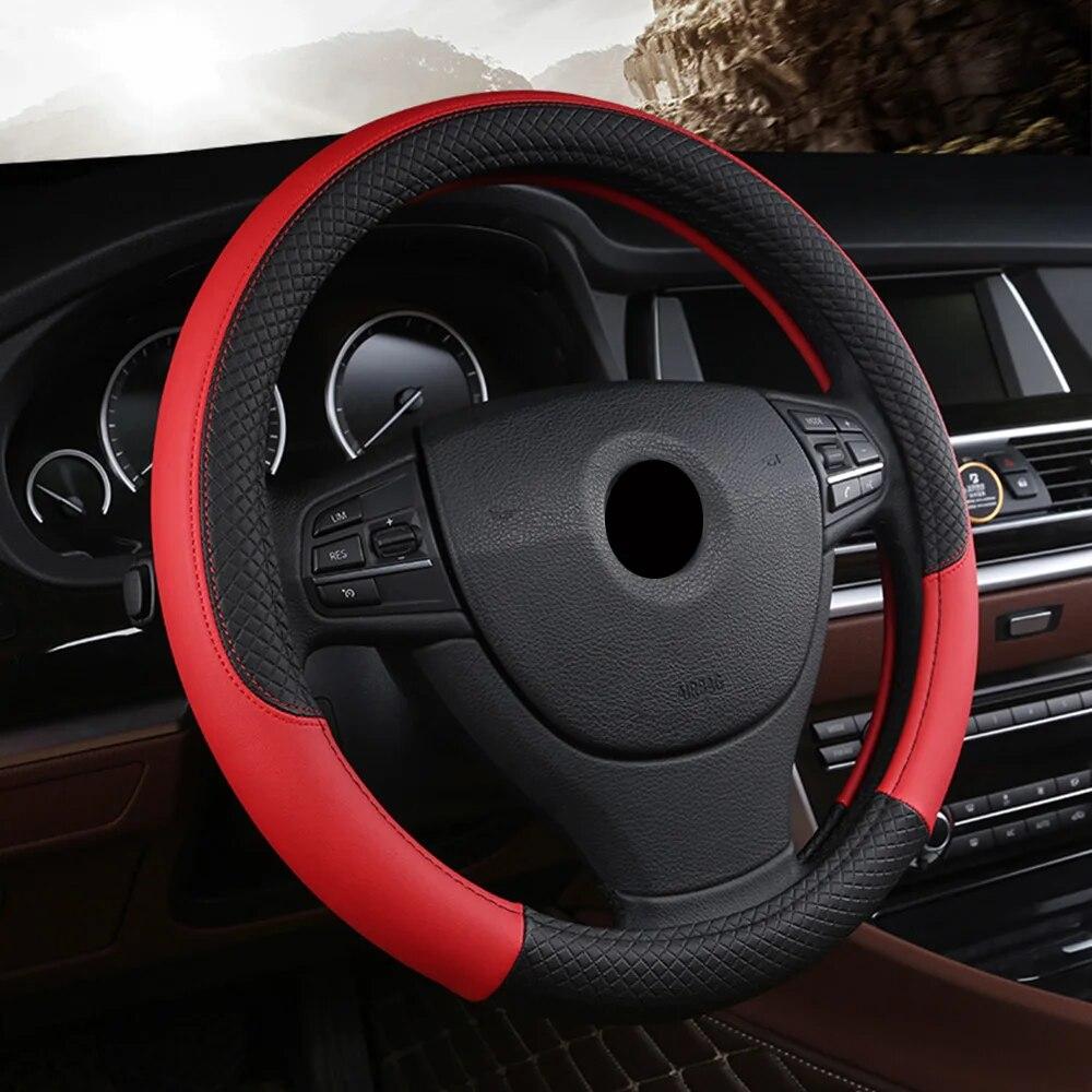 Car Steering-wheel 37cm-38cm Leather Hand-stitched PU Leather Dermay Car Steering Wheel Cover Fit For Most Cars Styling