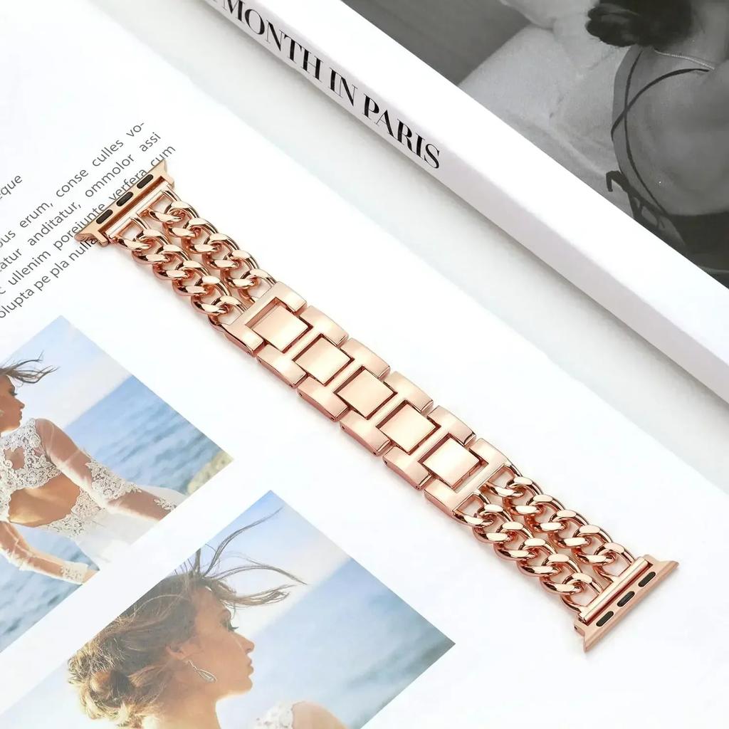 Fashion Metal Bracelet Strap For Apple Watch Ultra 44mm 45mm 40 41 49 Chain Design Women Bands For iWatch 9 8 7 6 5 4 3