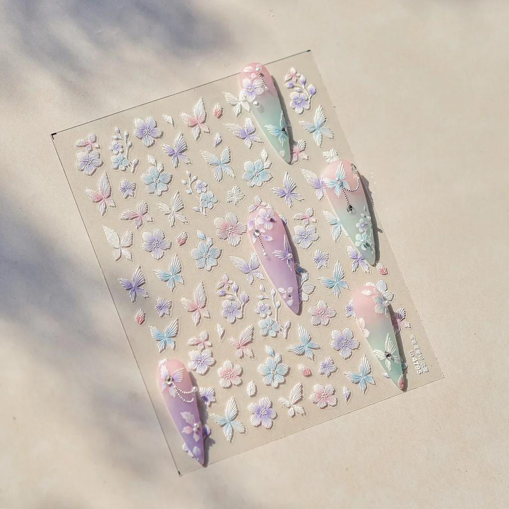 Camellia Flower Blooming Petal Floral Blue Leaves Chinese Characters Poetry Golden 5D Nail Art Sticker Adhesive Manicure Decal
