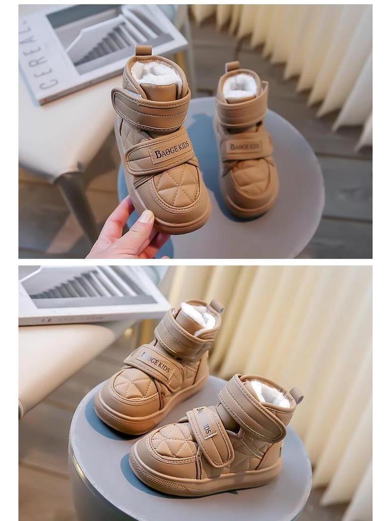 Jungen 2025 Winter Schneestiefel: Samtgefüttert, Verdicktes Lederfell, Baumwollschuhe für Mittel- bis Großkinder