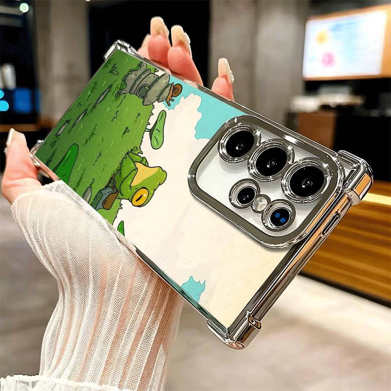 Cute Cartoon Frog Plating Phone Case For Samsung Galaxy S24 S25 FE S26 Edge S23 Ultra S22 S21 Plus S20 Anti-Fall Airabag Cover