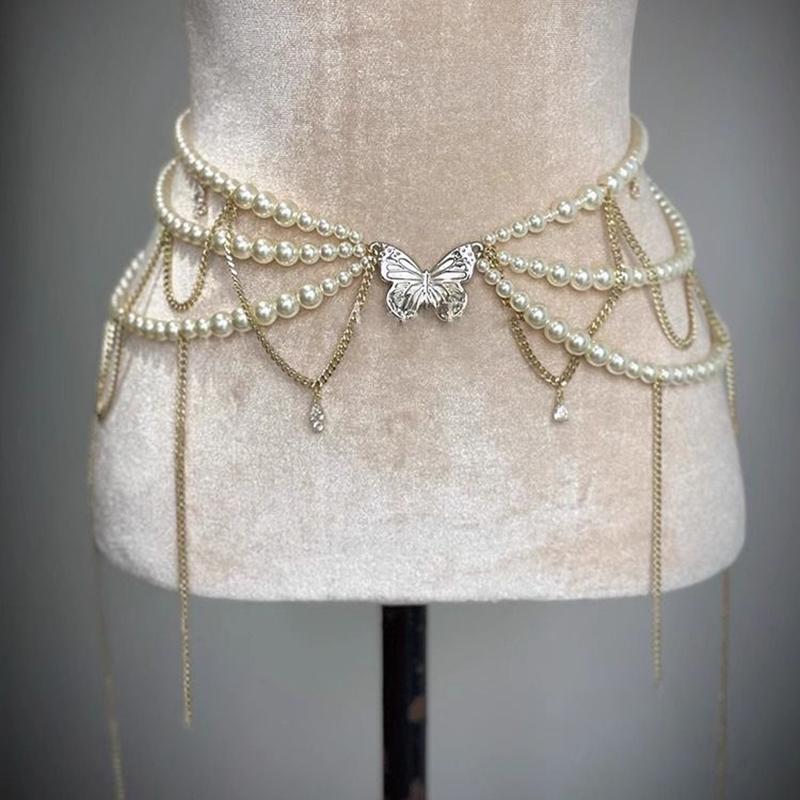 Fashionable Butterfly Tassels Waist Chain Trendy Sweet Body Chain For Women Girls Elegant Waist Chain Clothing Accessories Gifts