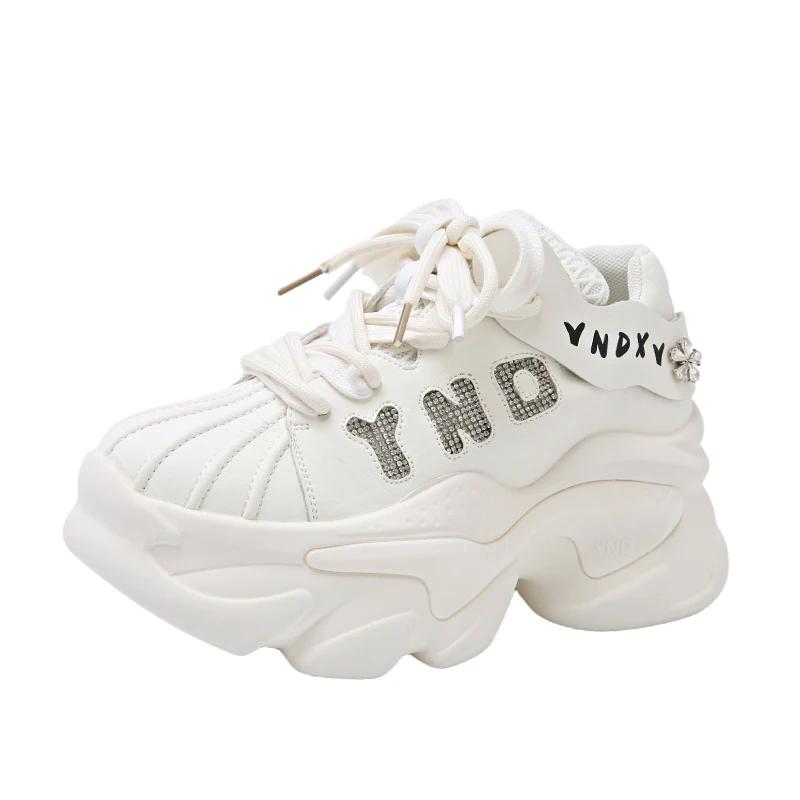 

Fashion 8CM Women s Autumn Casual Shoes 2025 New Breathable Mesh Diamond Chunky Sneakers Fashionable Versatile Ladies Sports Dad Shoes 35 белый