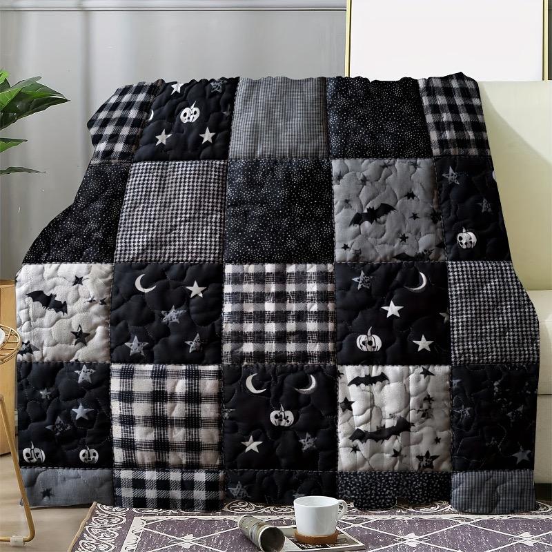 1 sztuka koca flanelowego w czarno-białą kratę w stylu gotyckim - miękki i wygodny, ciepły przez cały rok