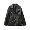 2023 New Women's Motorcycle Leather PU Imitation Leather Loose Jacket Black Jacket