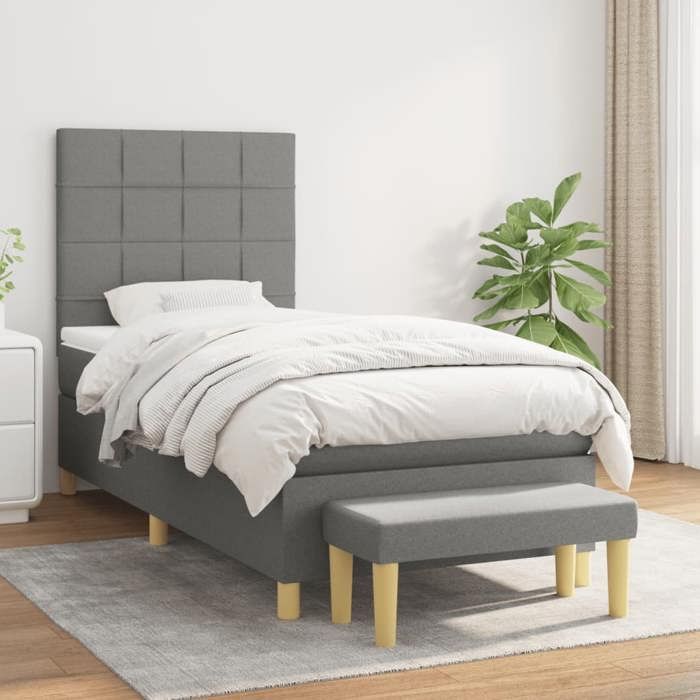 Maison Exclusive - Sommier à lattes de lit avec matelas Gris foncé 90x200 cm Tissu
