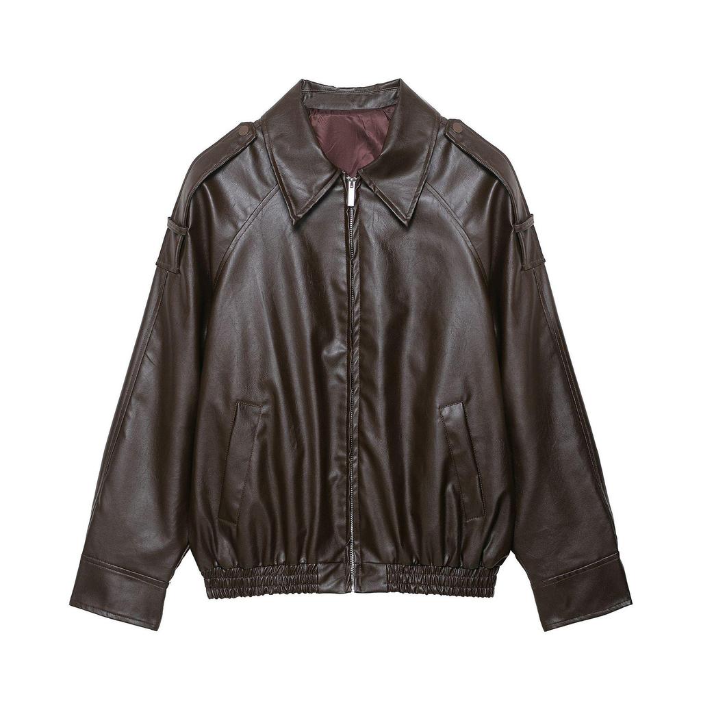 Europäische & Amerikanische Damen Kunstleder Fliegerjacke