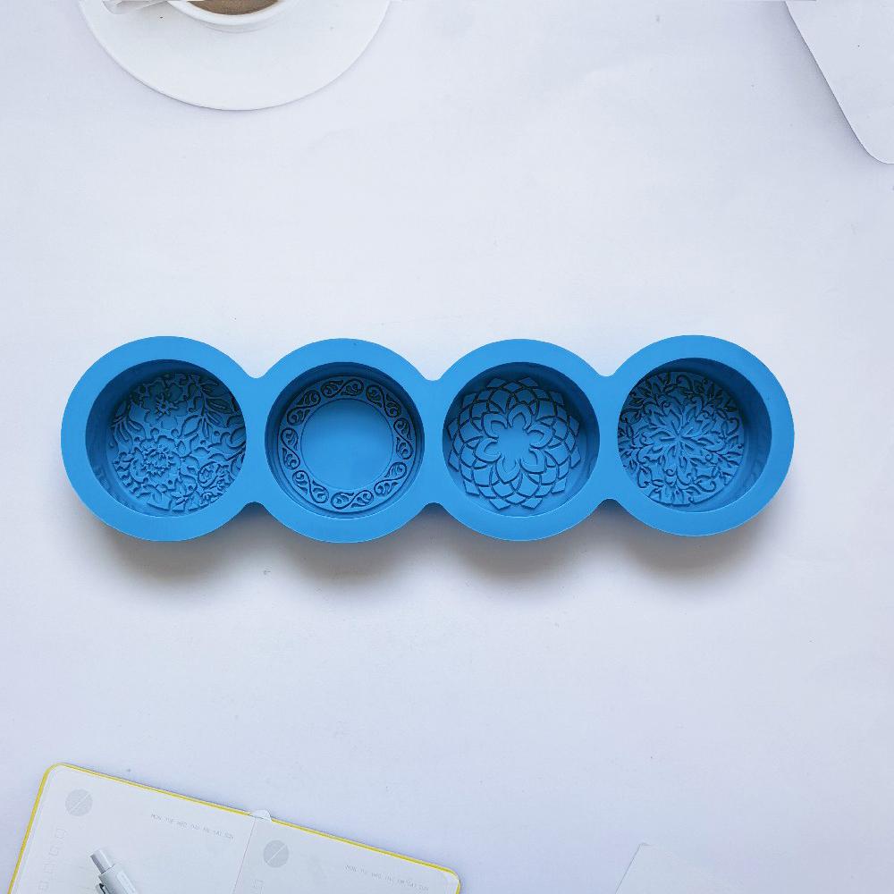

3D силіконова форма для мила ручної роботи 4 види квіткової форми для виготовлення мила Кругла форма для мила DIY Інструменти для рукоділля Кругла форма для місячного торта синій