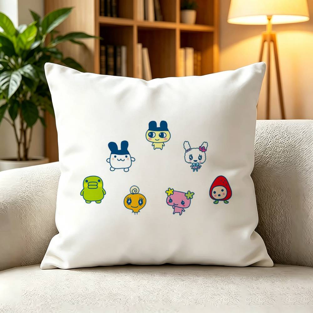 CCute Pixel Tamagotchi Characters Color  Pillow Case Square DoubleSided Sofa Cushion Cover Bedroom Bedside Pillow