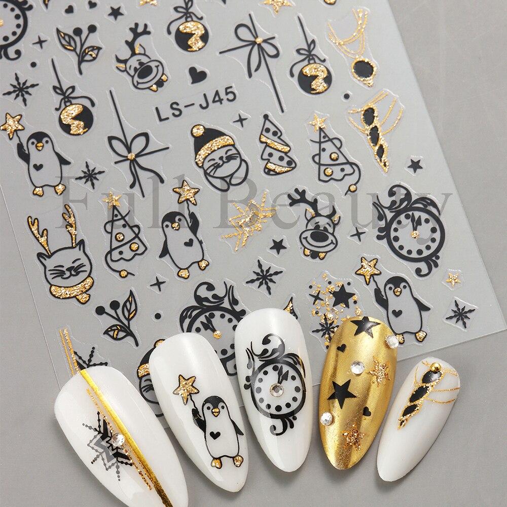 1PC Countdown Clock Design Champagne Baubles Shiny Glitter Sliders For 3D Nail Stickers Abstract  Fall Nail Decorations