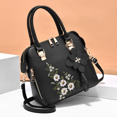 Kabelka přes rameno s květinovým detailem, módní kabelka s velkou kapacitou se zipem, ležérní crossbody kabelka