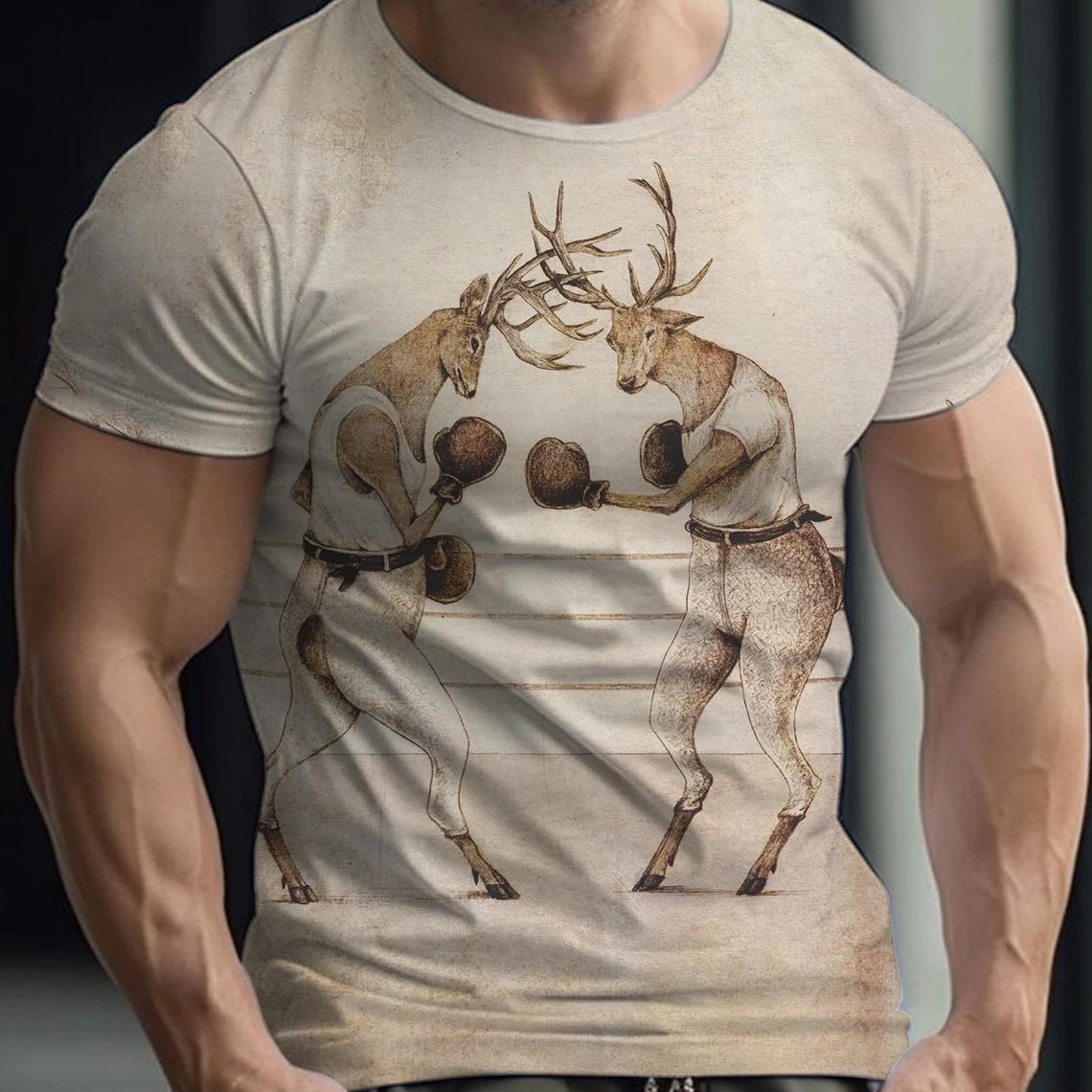 Herren-Fitness-T-Shirt, Boxhandschuh-T-Shirt, 3D-Druck, Sommer, Boxen, schnell trocknend, Rundhalsausschnitt, kurze Ärmel, enge Oberteile, Freizeitkleidung für Herren M