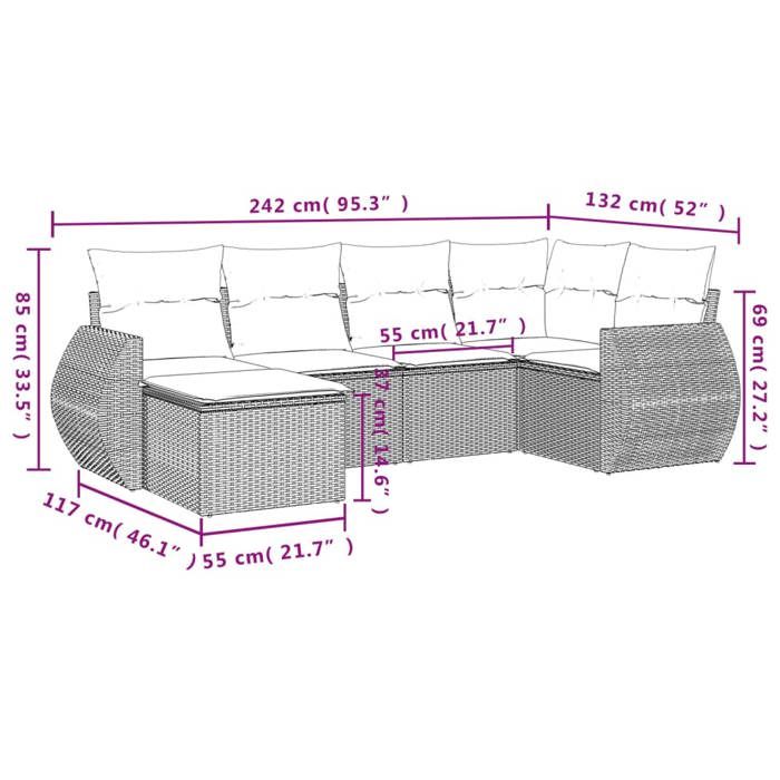 VidaXL Garden Lounge Set with Cushions 6 Pcs, Patio Sofas, Patio Furniture Set, Outdoor Furniture, Grey 3253997