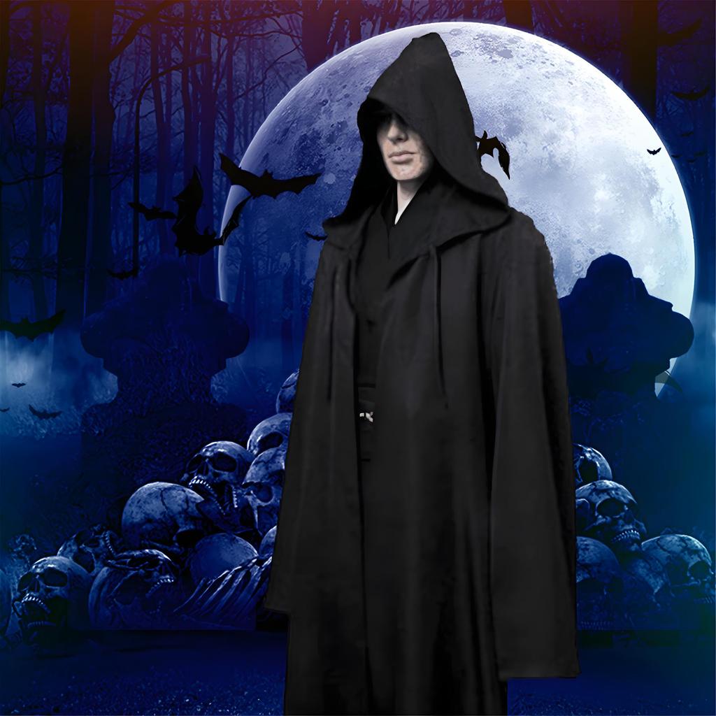 Maskenballumhang Weich Unisex Mit Kapuze Schwarzes Gewand Hexe Langer Umhang Cosplay Kostüm Requisit Party Aufführungszubehör Feiertagsdekoration
