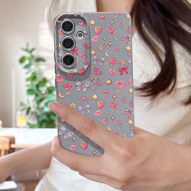 Bowknots Print Phone Case For Samsung S26 Ultra S25 A18 S24 S23 S22 S21 FE A15 A16 A17 A35 A36 A37 A54 A55 A56 A57 Leather Texture Silicone Cover