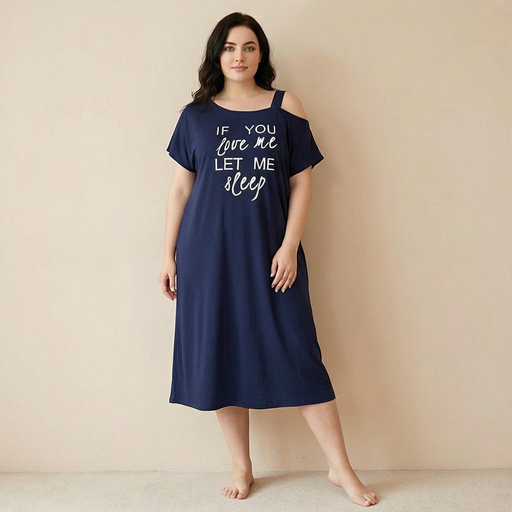 VEZFAA Women's Fashion Summer Spring Short Sleeve Loose Casual Nightgown