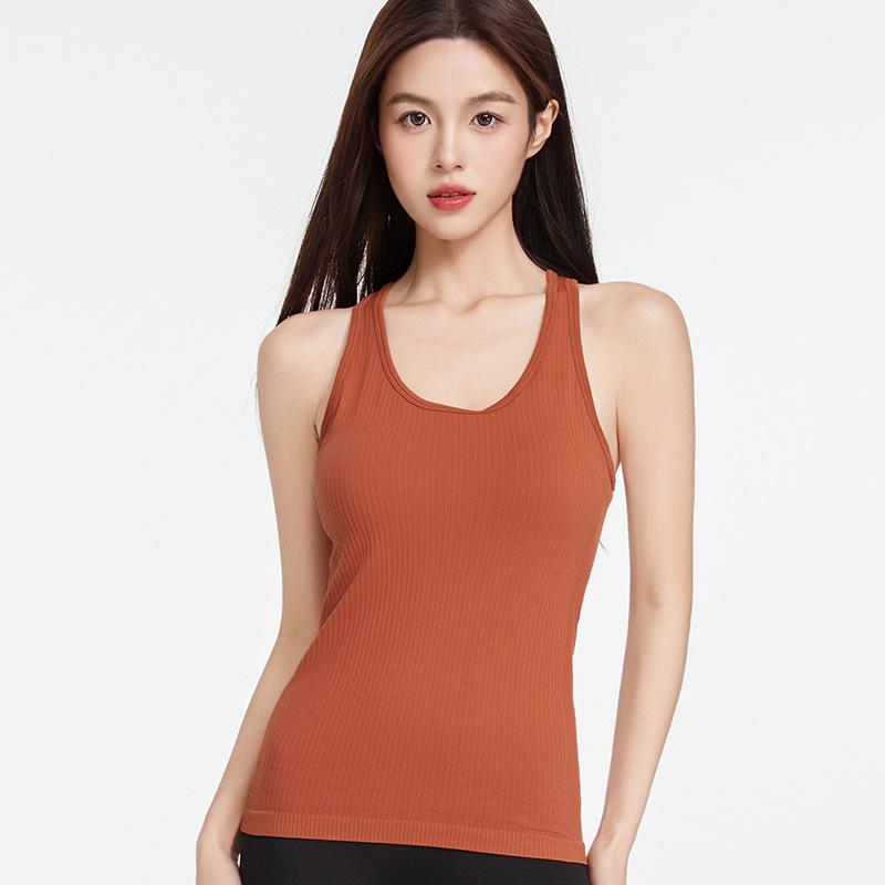 New Yoga Tank Top Double Layer High Elasticity Moisture wicking Strap with Chest Cushion Shockproof Sports Underwear for Women