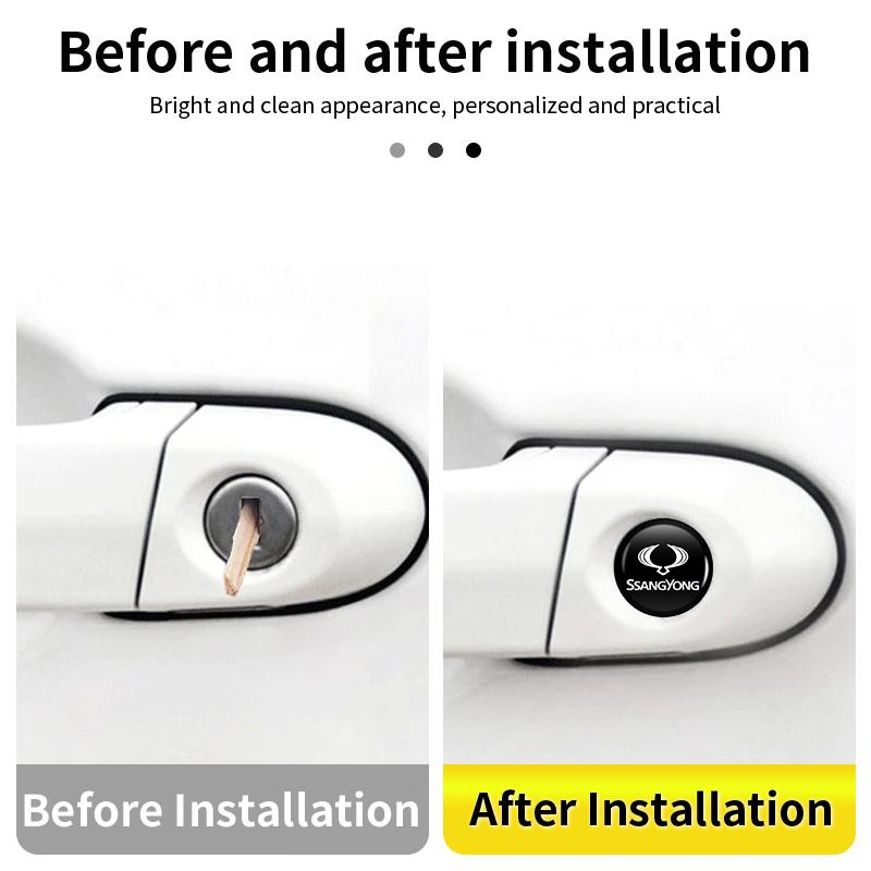 4pcs Car Handle Door Keyhole Lock Core Protective Cover Stickers For SsangYong Actyon Korando Rexton Kyron Rodius Tivoli Musso C