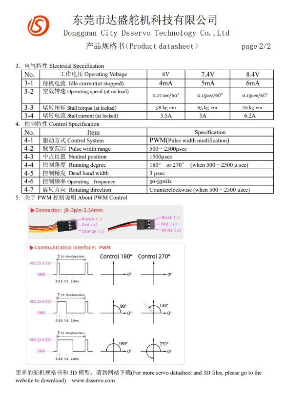DS5160 Digital Servo Motor 7.4V 60KG with 18T Horn – 180° Rotation – For Robotics and RC Cars – Aluminum