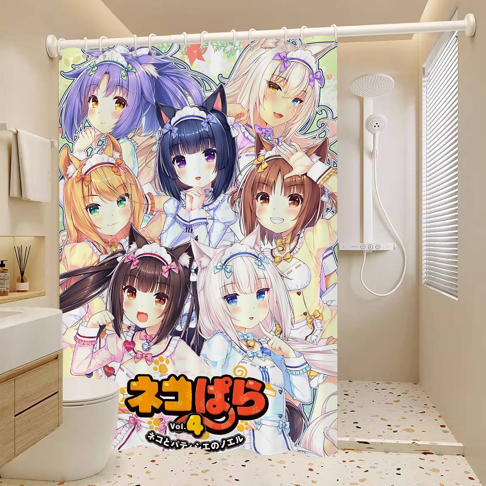Nekopara Neko Anime Pattern Bathing Curtain Bathroom Shower Curtain Waterproof With 12 Hooks Home Deco