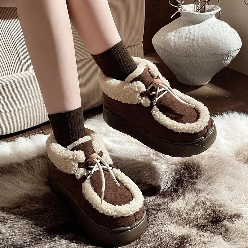 High Top Cotton Shoes for Women's New Winter with Plush Insulation Snow Boots, Fashionable Thick Soled Non Slip Cotton Shoes