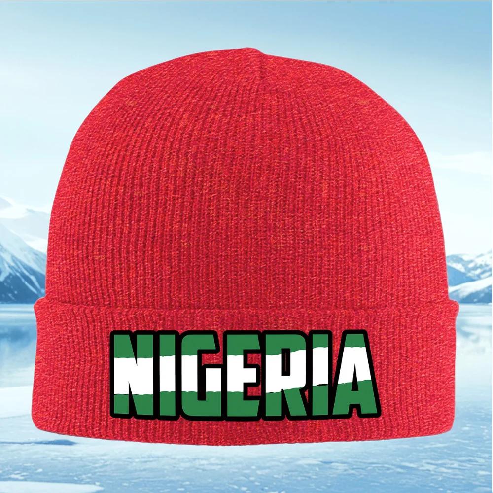 Nigeria flag style wordmark design Unisex Women Unisex Knitted Hat Beanie Pullover Cap Winter Thermal Warm Christmas Outdoor C