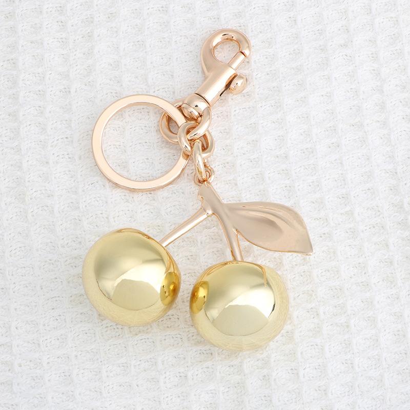 Fashion Glitter Gold Cherry Keychain Summer Fruits Cherries Pendant Keyring For Women Men Jewelry Bag Accessories Gift