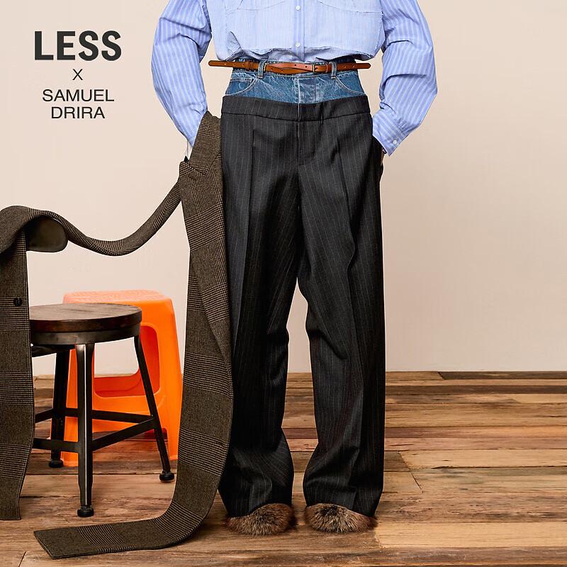 LESS 2024 Winter Sheep Wool Casual Drop-crotch Long Pants
