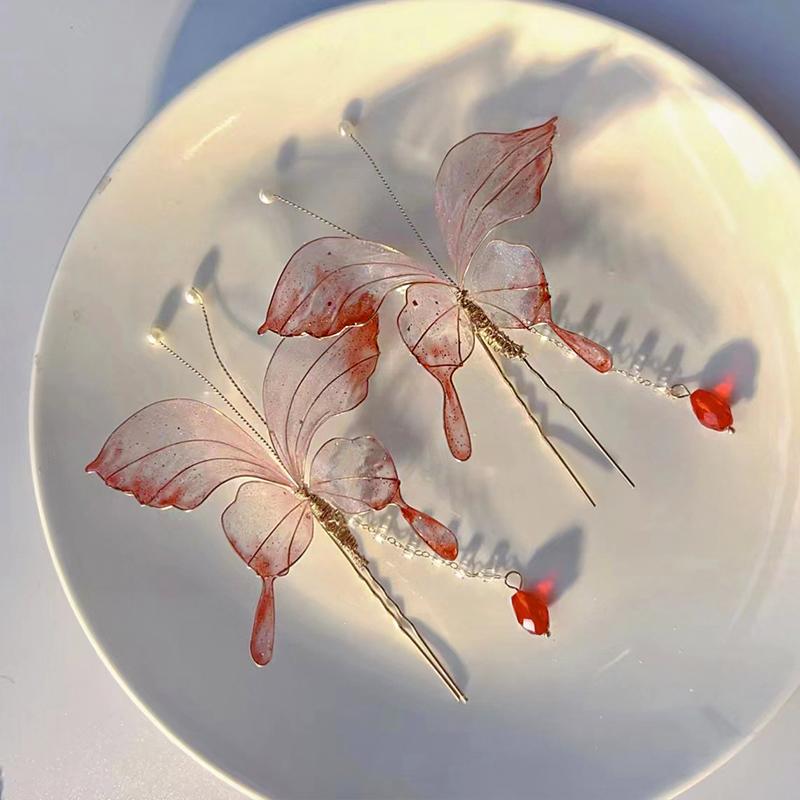 1 szt. Elegancka spinka do włosów w kształcie motyla w stylu Hanfu, retro, płynący dodatek do włosów, starożytna wróżka, retro spinka do włosów, antyczna