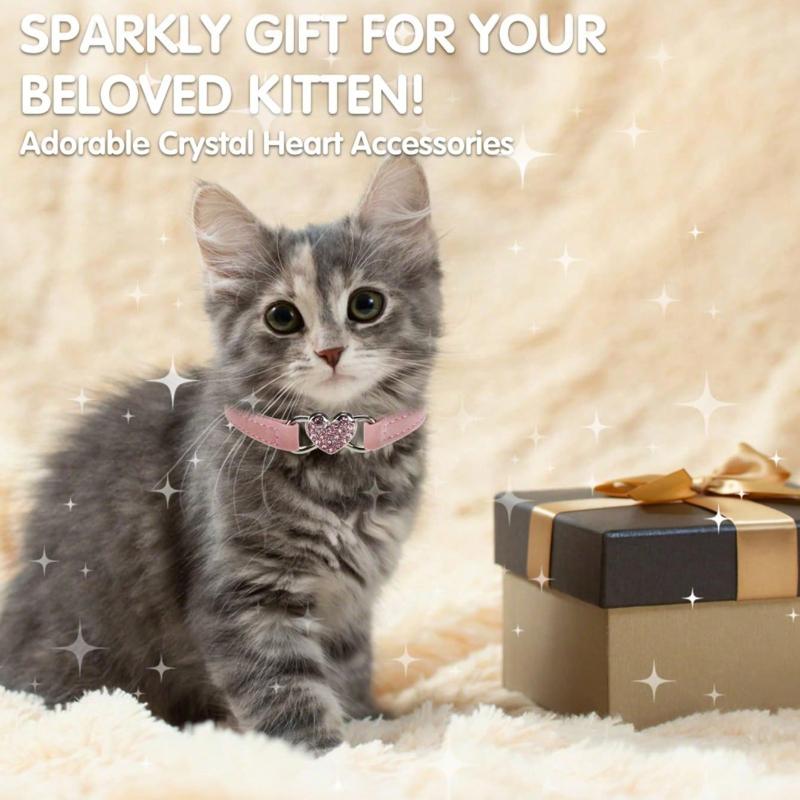1pc Pet Collar with Rhinestone Heart & Bell Decoration, Cat Collar